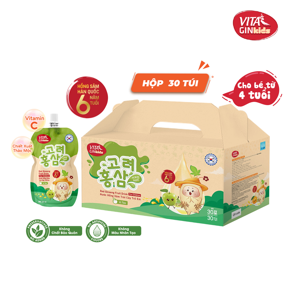 Thùng 30 túi Nước Hồng Sâm Trái Cây Trẻ Em Vital Gin Kids