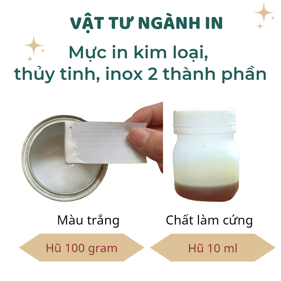 Mực trắng và đen in lụa hệ dầu in trên chất liệu kim loại, thủy tinh, nhôm sắt, inox