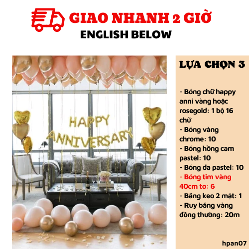 Bộ bong bóng trang trí ngày lễ kỷ niệm cặp đôi, ngày cưới happy anniversary set hpan07