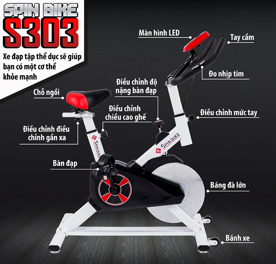 BG Xe đạp tập thể thao thể dục Mẫu S303 Spining Bike - RED