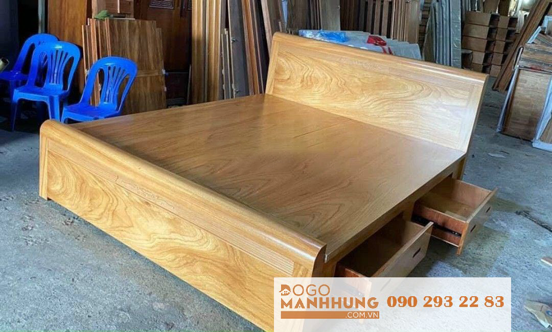 Giường ngủ gỗ gõ đỏ có hộc kéo nhiều kích thước từ 1m6 đến 1m8x2m