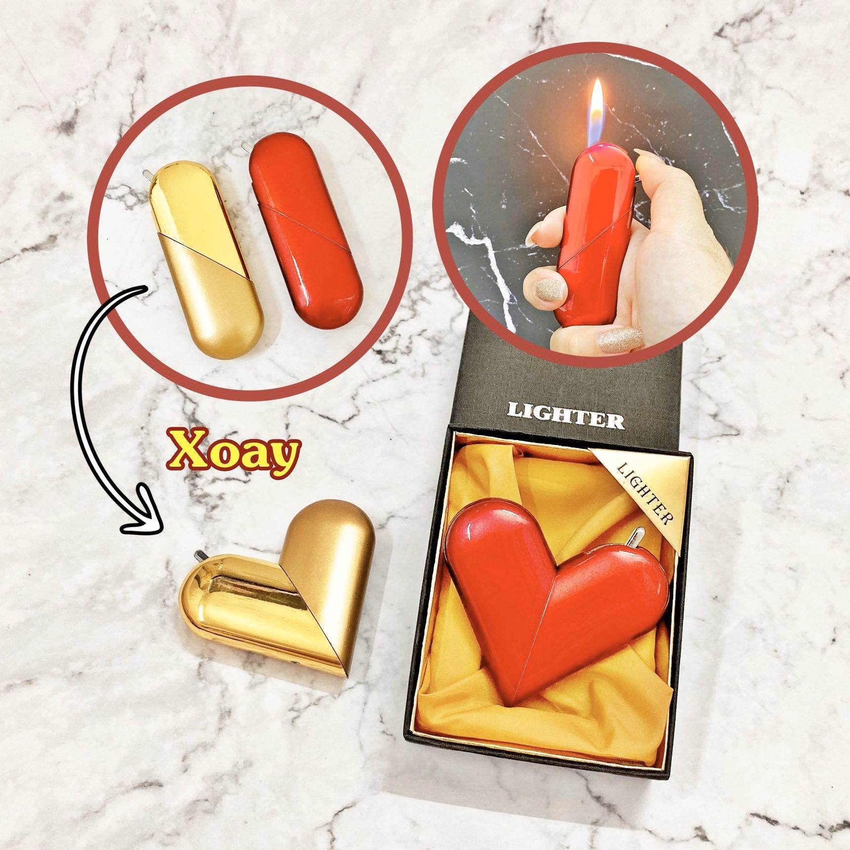 Hột quẹt bật lửa hình trái tim xoay 360 độ - quà tặng valentine