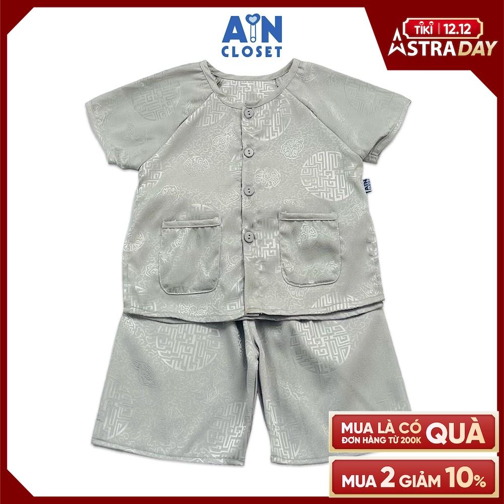 Bộ quần áo Bà ba lửng unisex cho bé họa văn Cổ Trang gấm Xám - AICDBTJUBFXT - AIN Closet