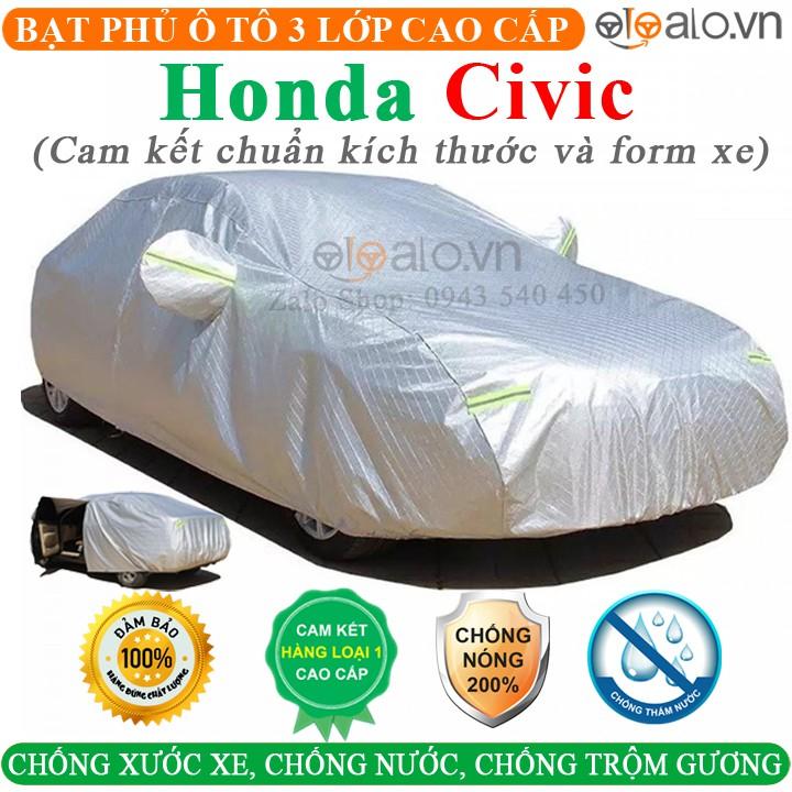 Bạt Phủ Ô Tô HONDA CIVIC Cao Cấp 3 Lớp Chống Nắng Nóng Chống Nước Chống xước