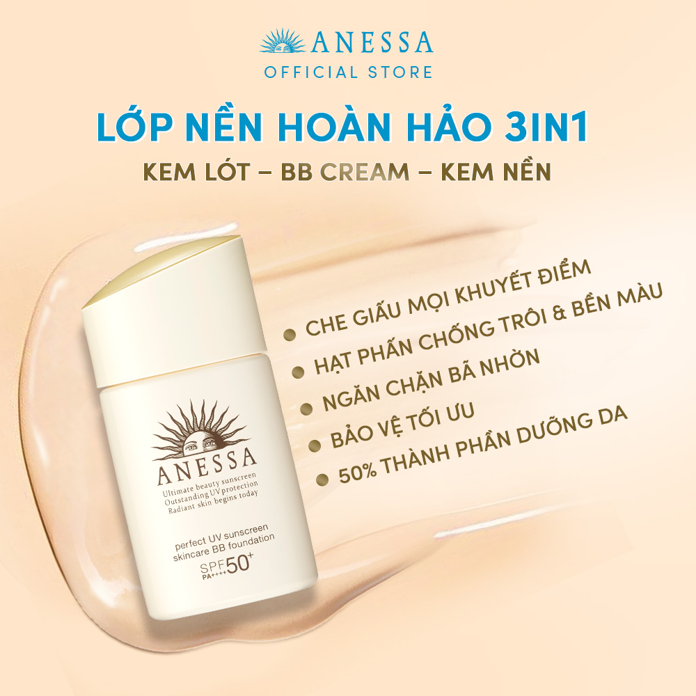 Kem nền trang điểm BB chống nắng dưỡng da Anessa Perfect UV Sunscreen Skincare BB Foundation SPF 50+ PA++++ 25ml