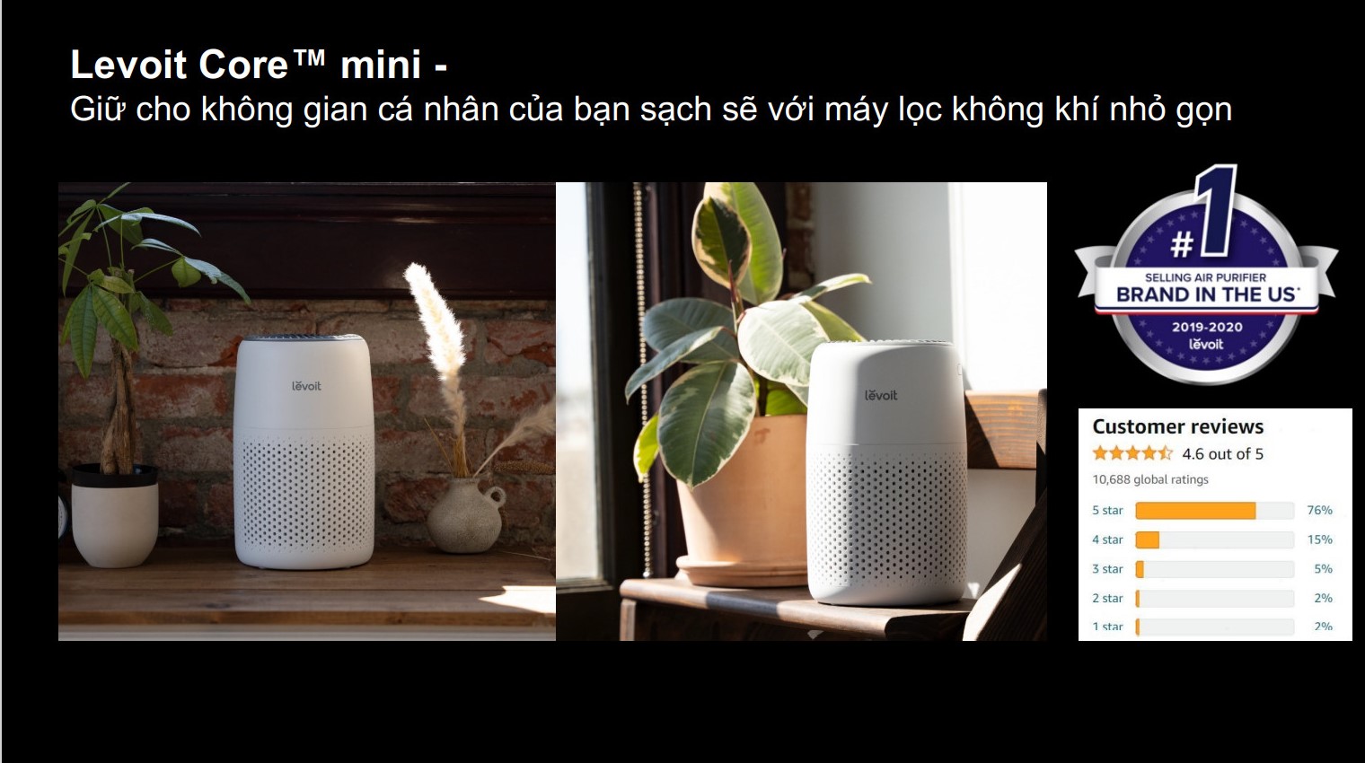 Máy lọc không khí Diệt Khuẩn Levoit Core Mini | Công nghệ Air Turbo | Hàng Chính Hãng