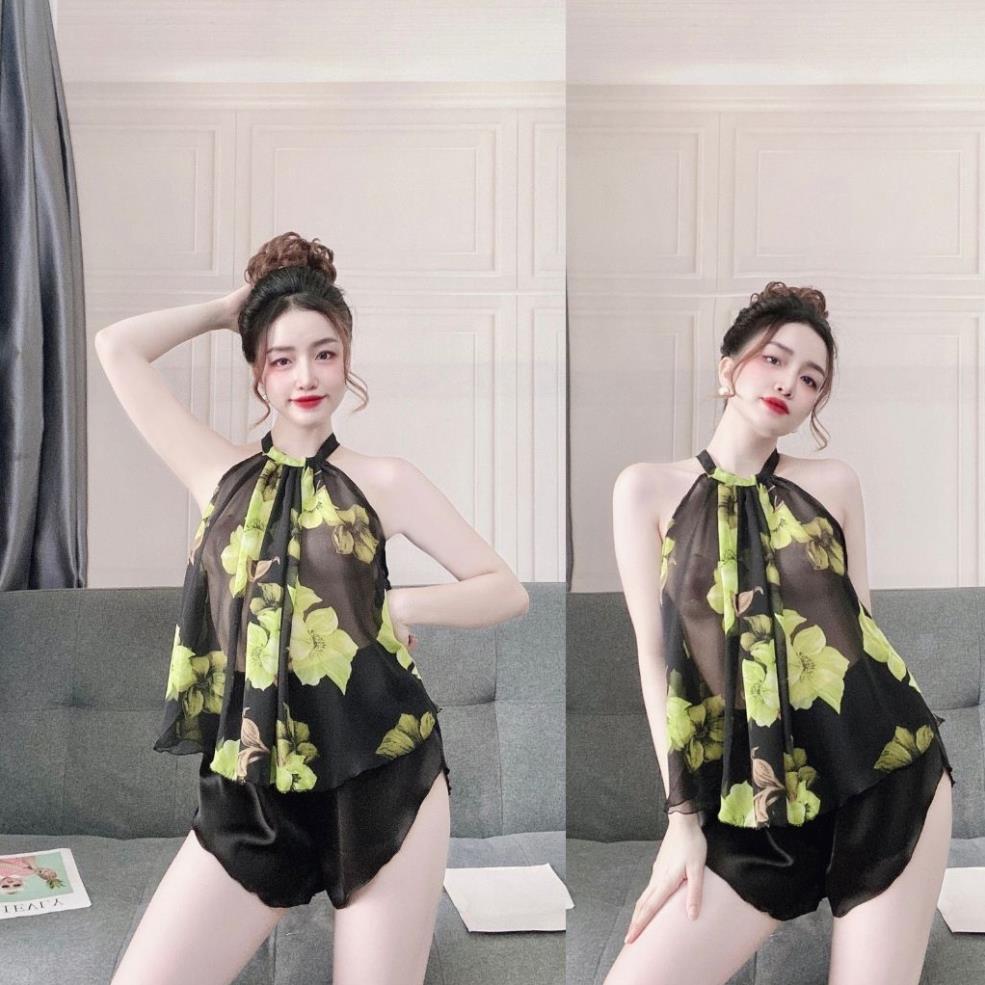 Đồ ngủ nữ️FREE SHIP️Đồ ngủ sexy lụa Chiffon phối Satin cao cấp mềm mại xinh xắn kèm hình thật shop chụp