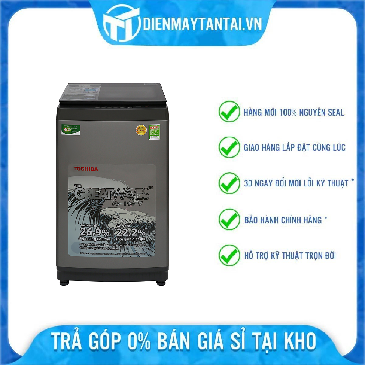 Máy giặt Toshiba 9 kg AW-K1005FV(SG) - Hàng Chính Hãng - Chỉ Giao Hồ Chí Minh