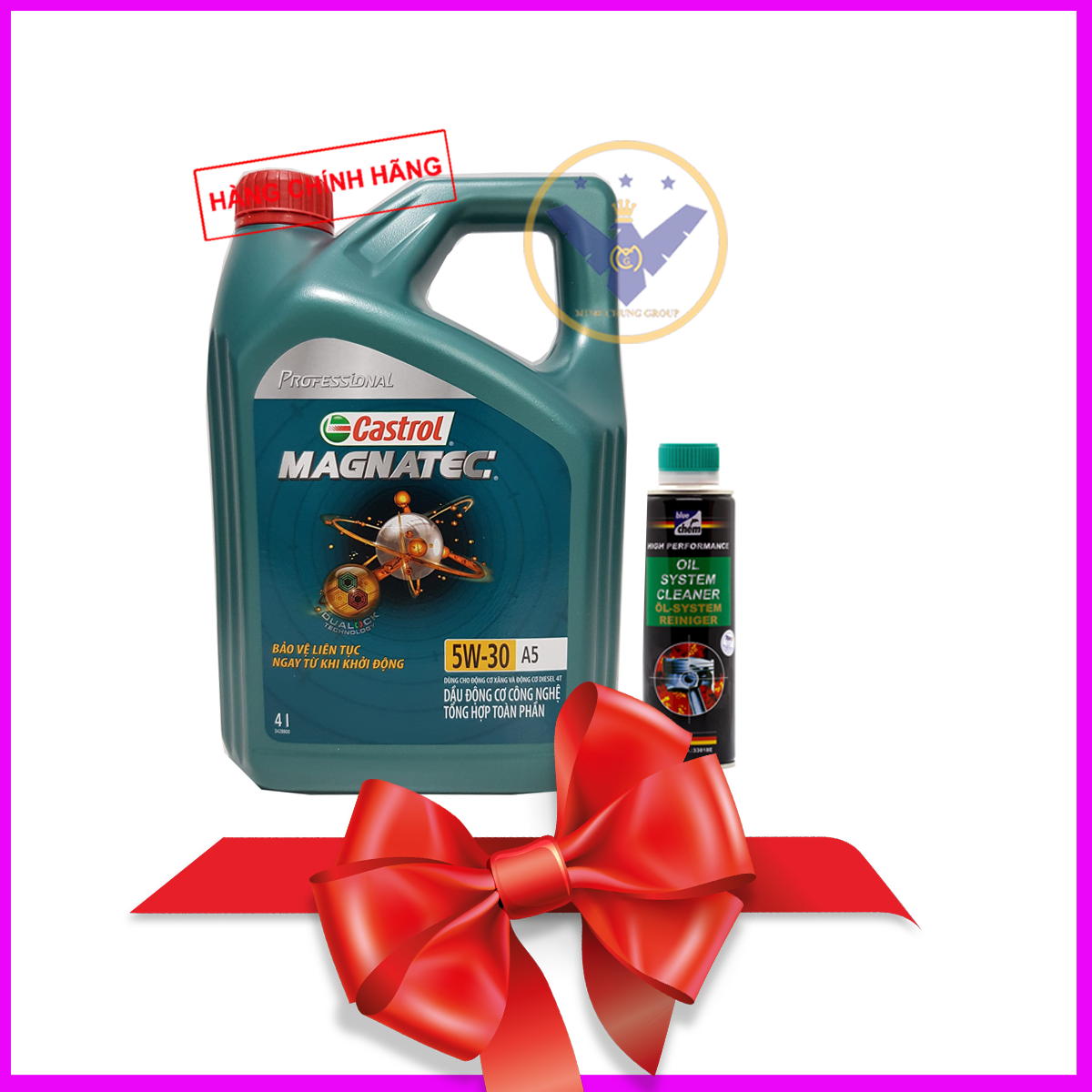 COMBO Dầu nhớt xe ô cao cấp Castrol Magnatec Professional 5W-30 Can 4L + Súc rửa động cơ Bluechem 250ml