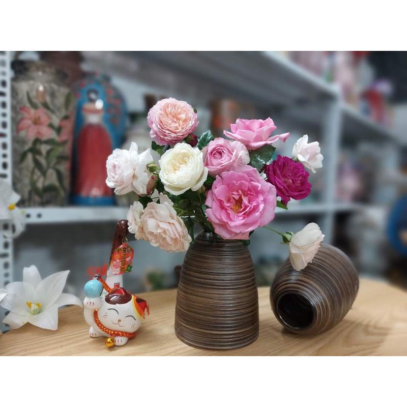 Chuông gốm cắm hoa, bình hoa gốm Bát Tràng men mộc vân Ganh sắc hoa 15cm
