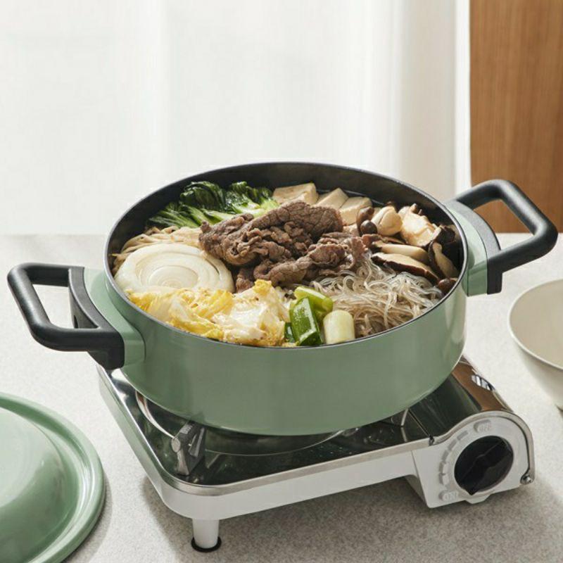 Nồi Decor Chống Dính Cao Cấp 24cm 2 Tay Cầm Thành Thấp LDE1244IH màu xanh Mint