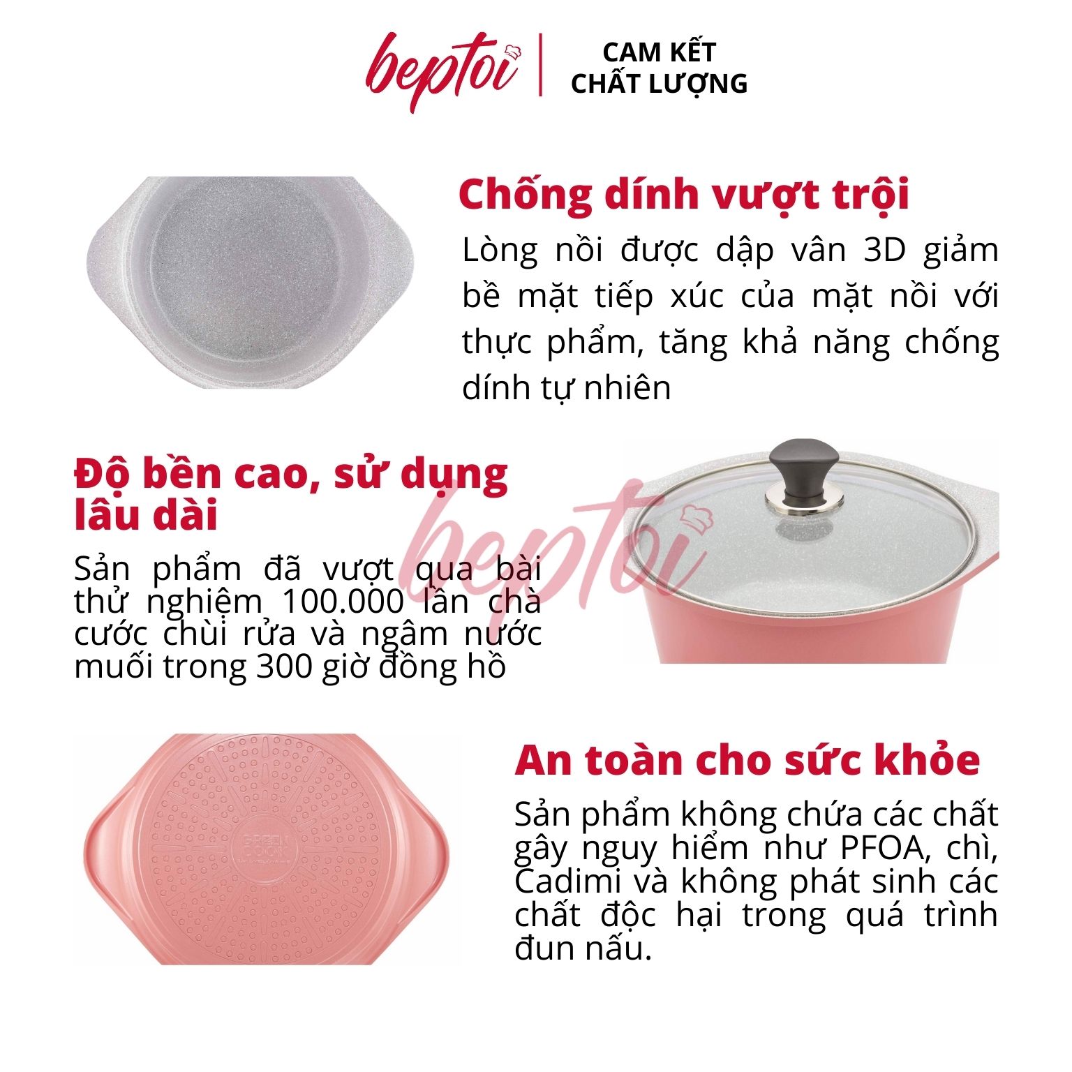 Nồi đúc chống dính Ceramic vân đá đáy từ Green Cook GCS02 Hồng Pastel