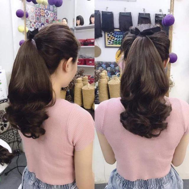 Tóc giả nữ cột ️️ ️️ cột xoăn đuôi ngắn 35cm