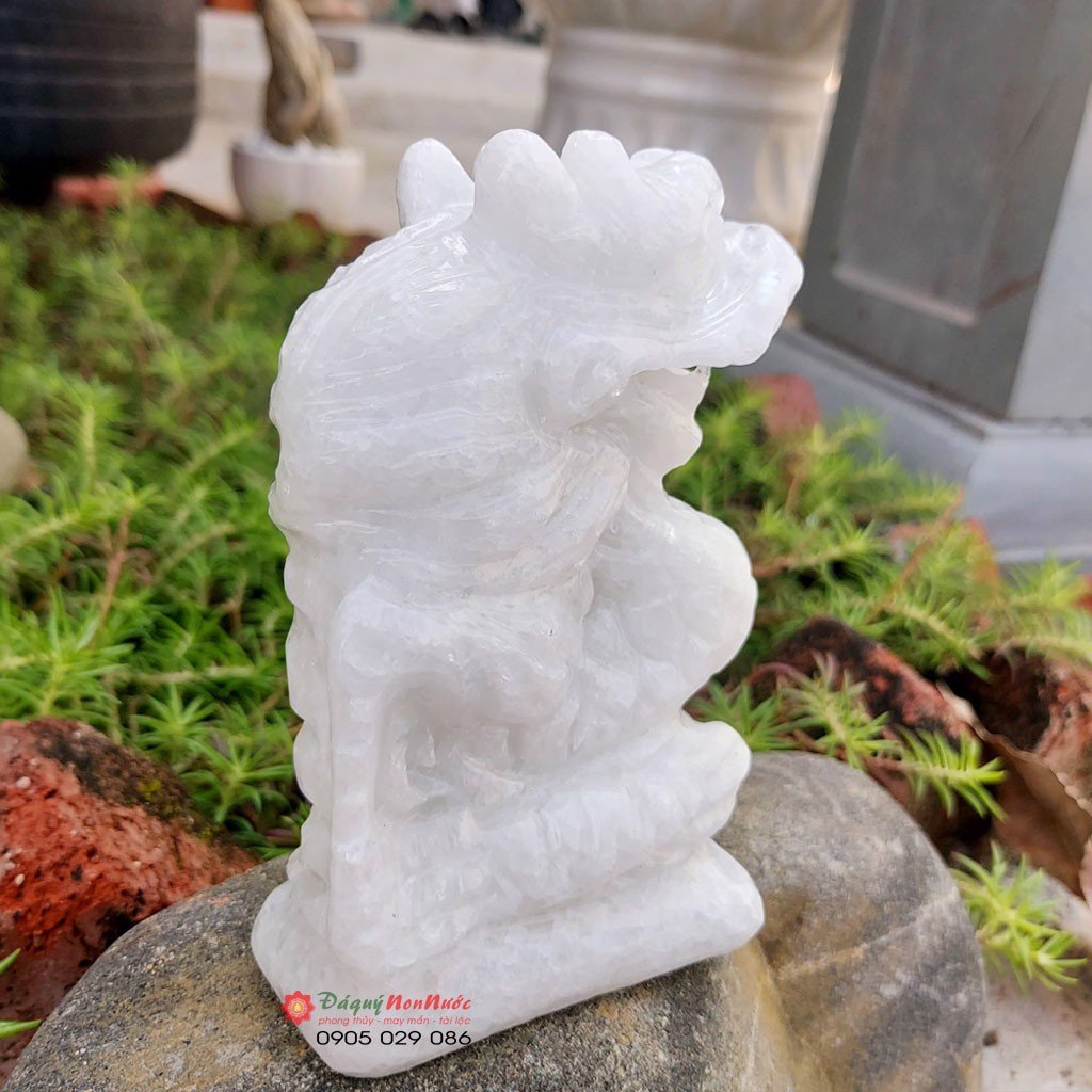 Tượng rồng 12 con giáp phong thủy đá trắng 12cm đá Non Nước