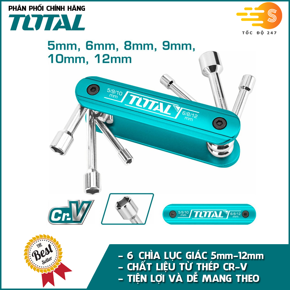 Bộ 6 Chìa Vặn Ốc Lục Giác Tiện Dụng 5 - 12Mm Total Thfnd061 - Đầu Lục Giác, Dễ Dàng Gấp Gọn Bỏ Túi, Chất Liệu Thép Cr - V