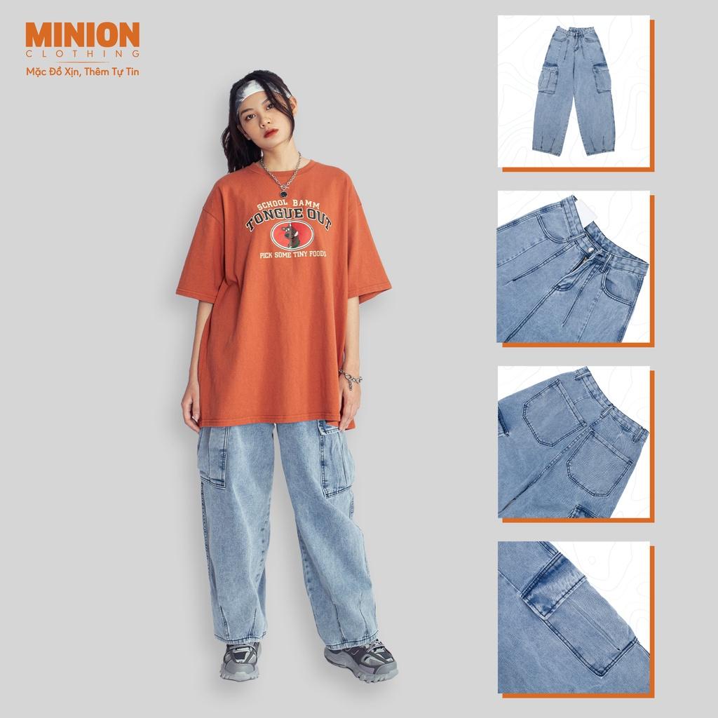 Quần jeans túi hộp ống rộng MINION CLOTHING lưng cạp cao Unisex nam nữ quần bò Ulzzang chất jean cao cấp dày dặn Q3001