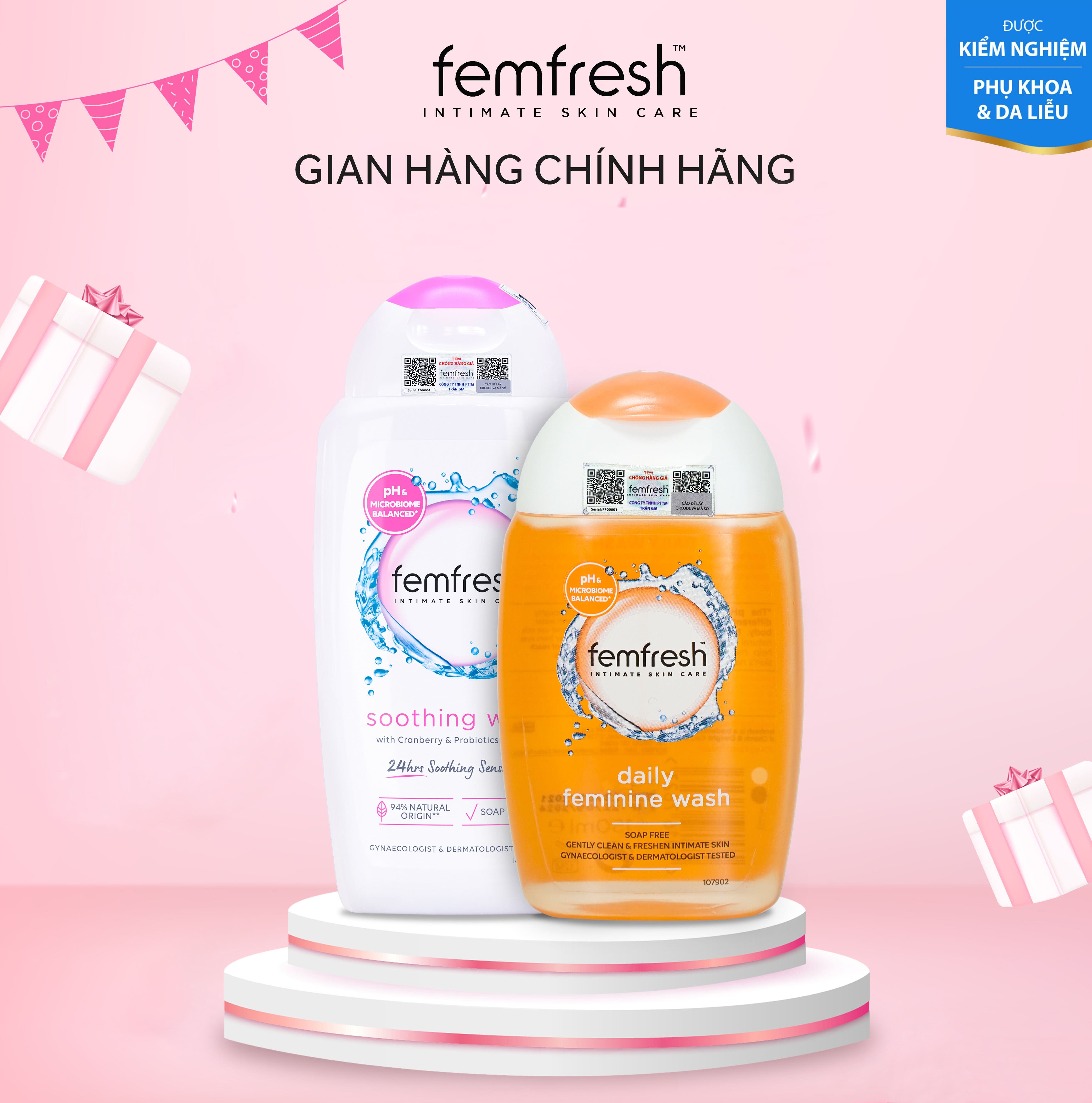 2 Chai Dung Dịch Vệ Sinh Phụ Nữ Femfresh Soothing Wash 250ml &amp;amp; Femfresh Daily Intimate Wash 150ml