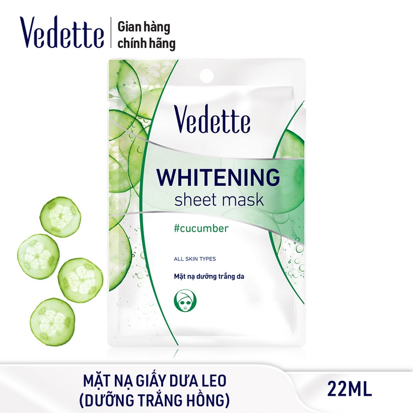 Combo 6 Mặt Nạ Trắng Hồng Tự Nhiên Vedette Whitening Sheet Mask Set (Cucumber) 22mlx6