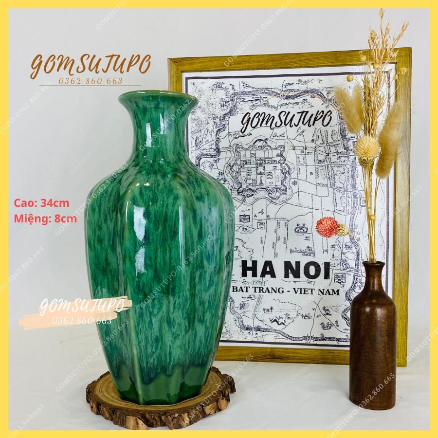 Lọ Hoa Men Hỏa Biến Xanh Rêu 1 - GOMSUTUPO - Bình Hoa Trang Trí Bát Tràng Decor