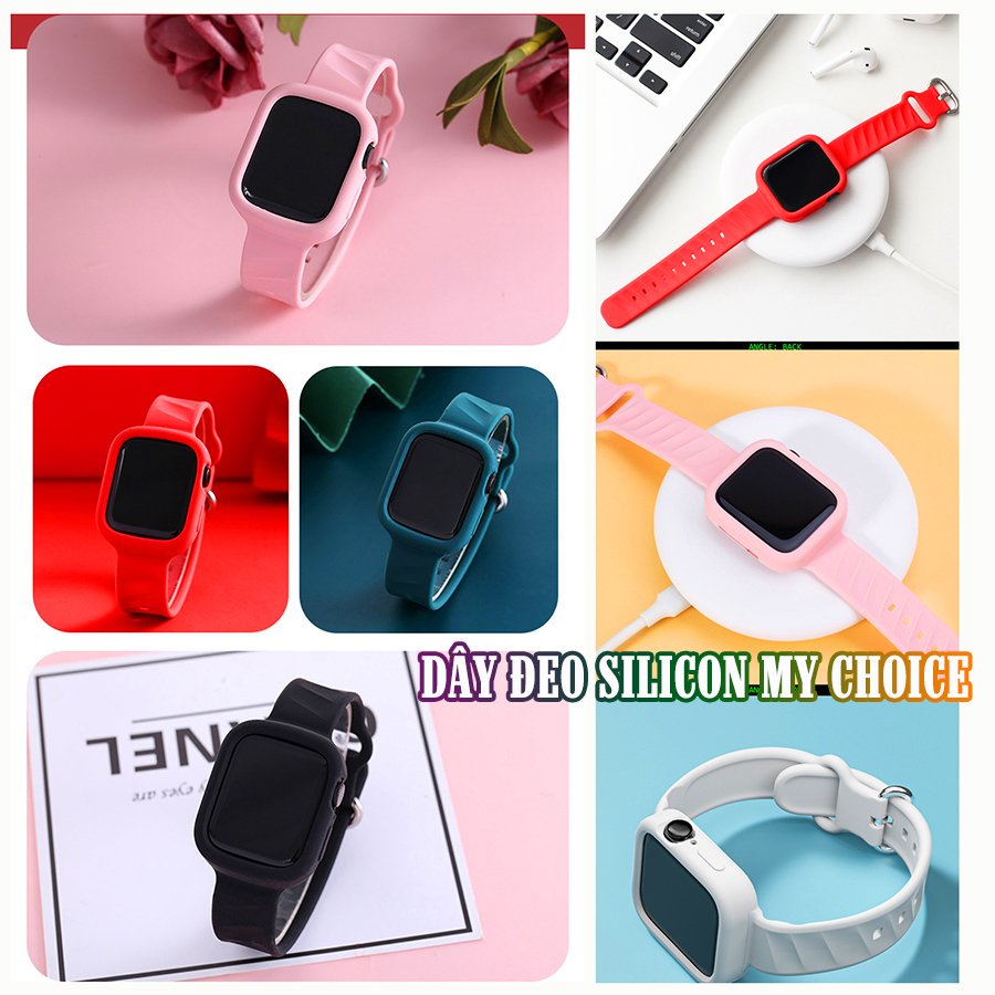 Dây Đeo liền ốp dành cho Apple Watch size 38/40/42/44mm silicon my choice_Trắng (tặng dán KCL theo size)