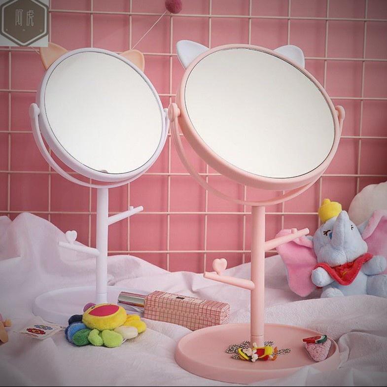 Gương để bàn trang điểm tai mèo cute phong cách Hàn Quốc dễ thương PINK CAT