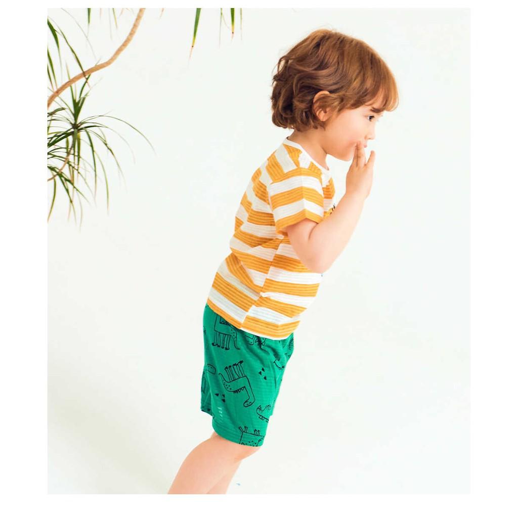 BỘ NGẮN CAO CẤP CHO BÉ NỘI ĐỊA HÀN, CHẤT COTTON GIẤY ORGANIC, MẪU KHỦNG LONG CAM