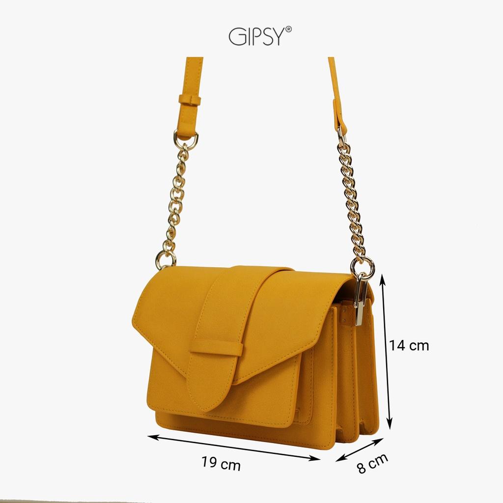 Túi Xách Nữ Đeo Chéo Nhiều Ngăn Dây Xích Màu Vàng BELLE Thương Hiệu GIPSY