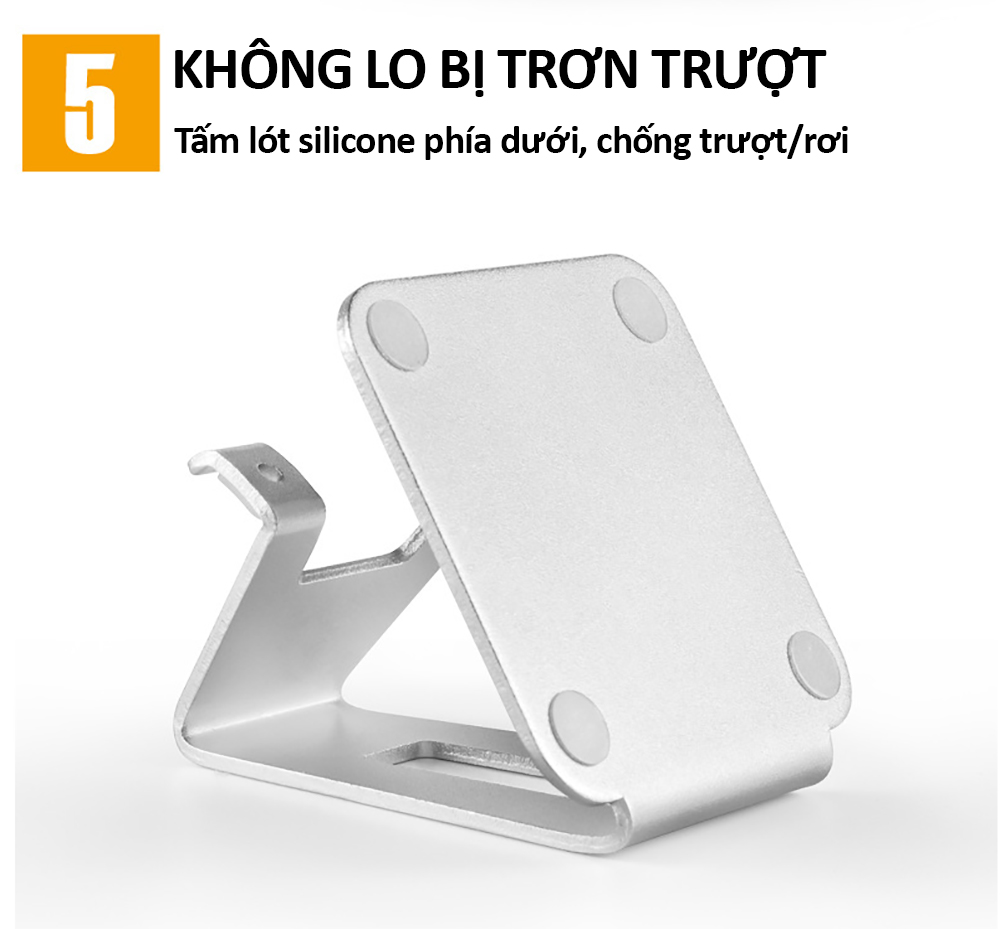 Giá Đỡ Để Bàn Điện Thoại Di Động, Máy Tính Bảng, Ipad Hợp Kim Nhôm Hàng Chính Hãng Helios - Bạc