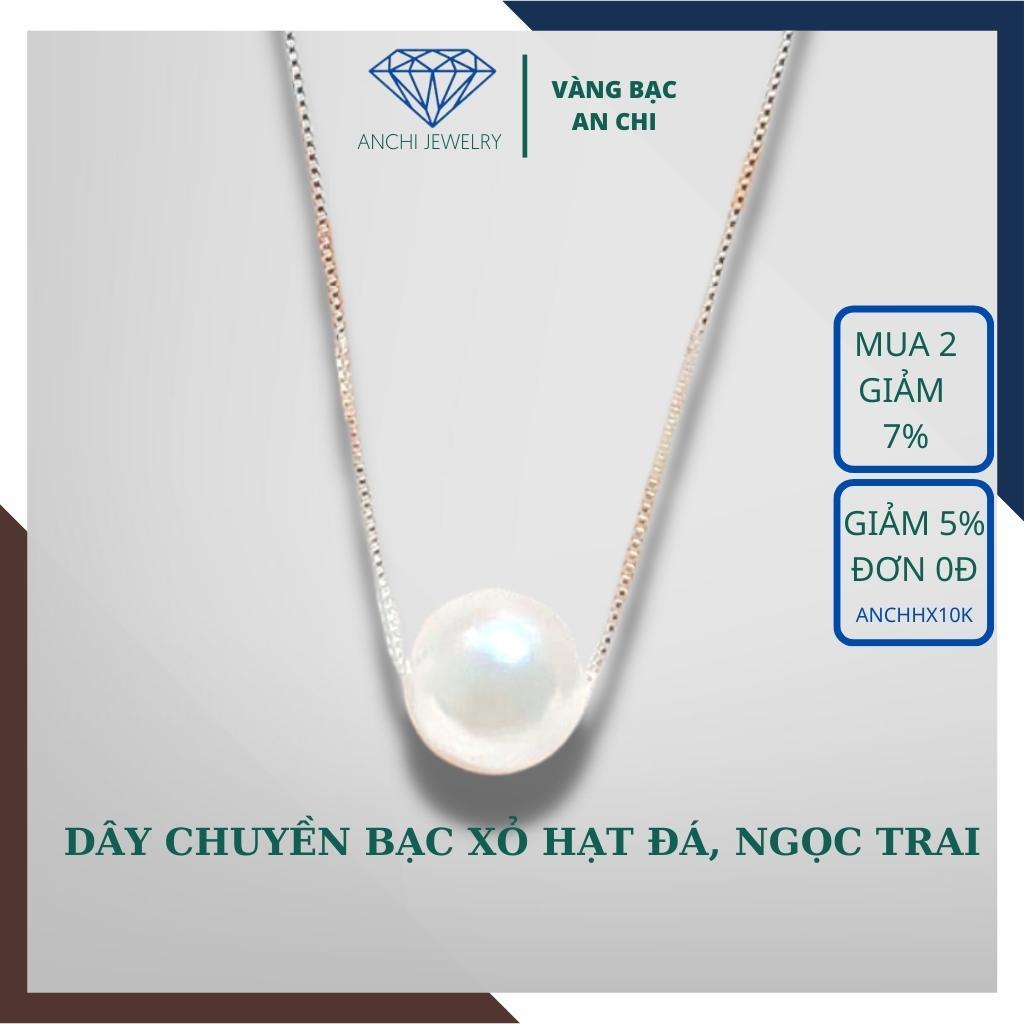 Dây chuyền bạc xỏ hạt đá / lu thống / hạt trai - tự điều chỉnh dài ngắn, Anchi jewelry