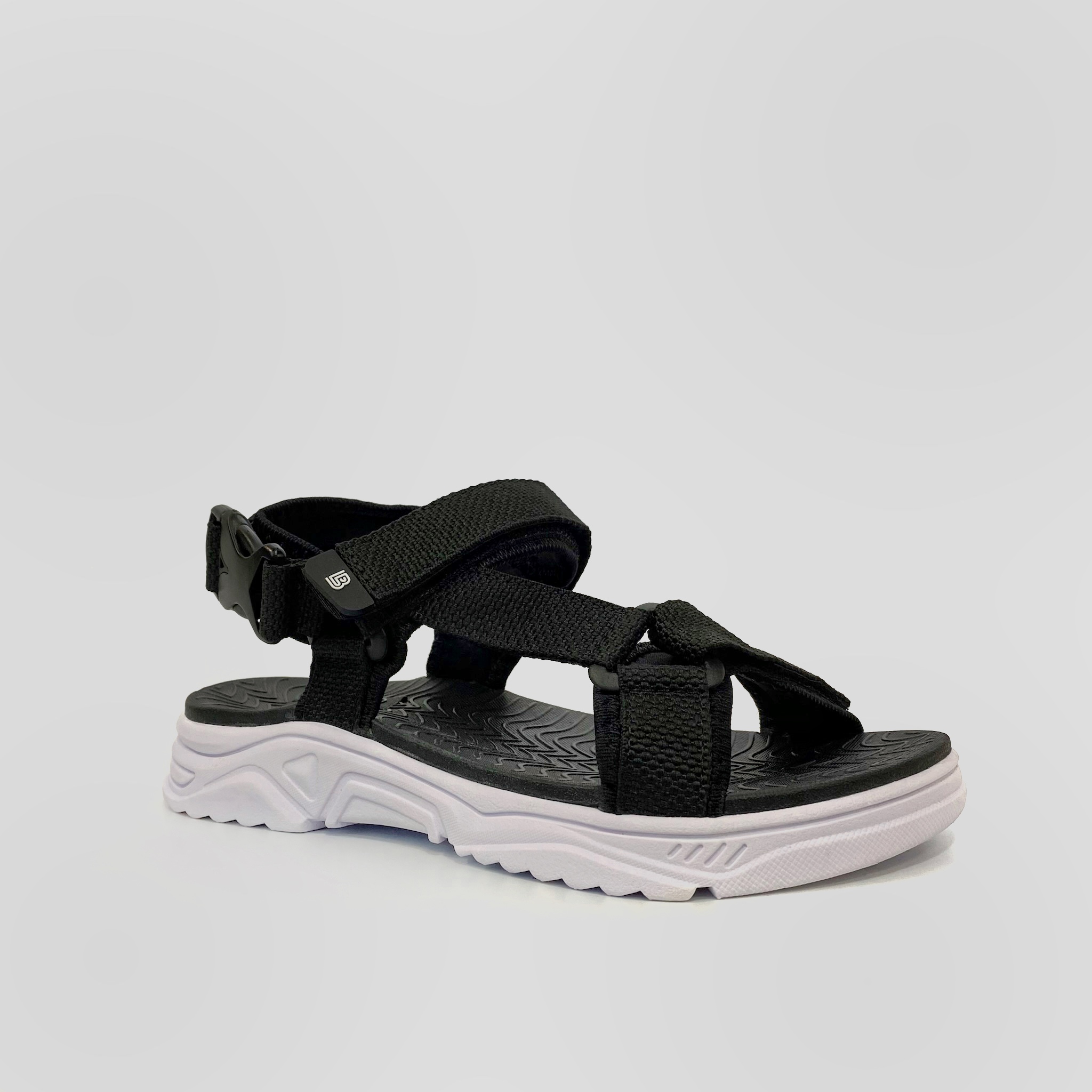 Giày Sandal Nam The Bily Quai Chéo - Đế Trắng Lót Đen Màu Đen BLDTMD01