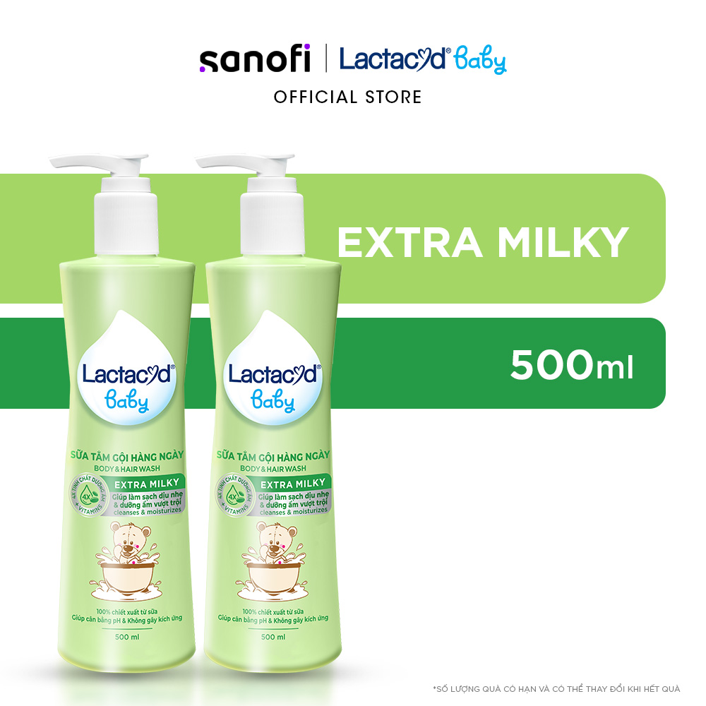 Bộ 2 chai Sữa Tắm Gội Trẻ Em Lactacyd Milky BẢO VỆ, NUÔI DƯỠNG DA và TÓC BÉ VƯỢT TRỘI 500ml/chai
