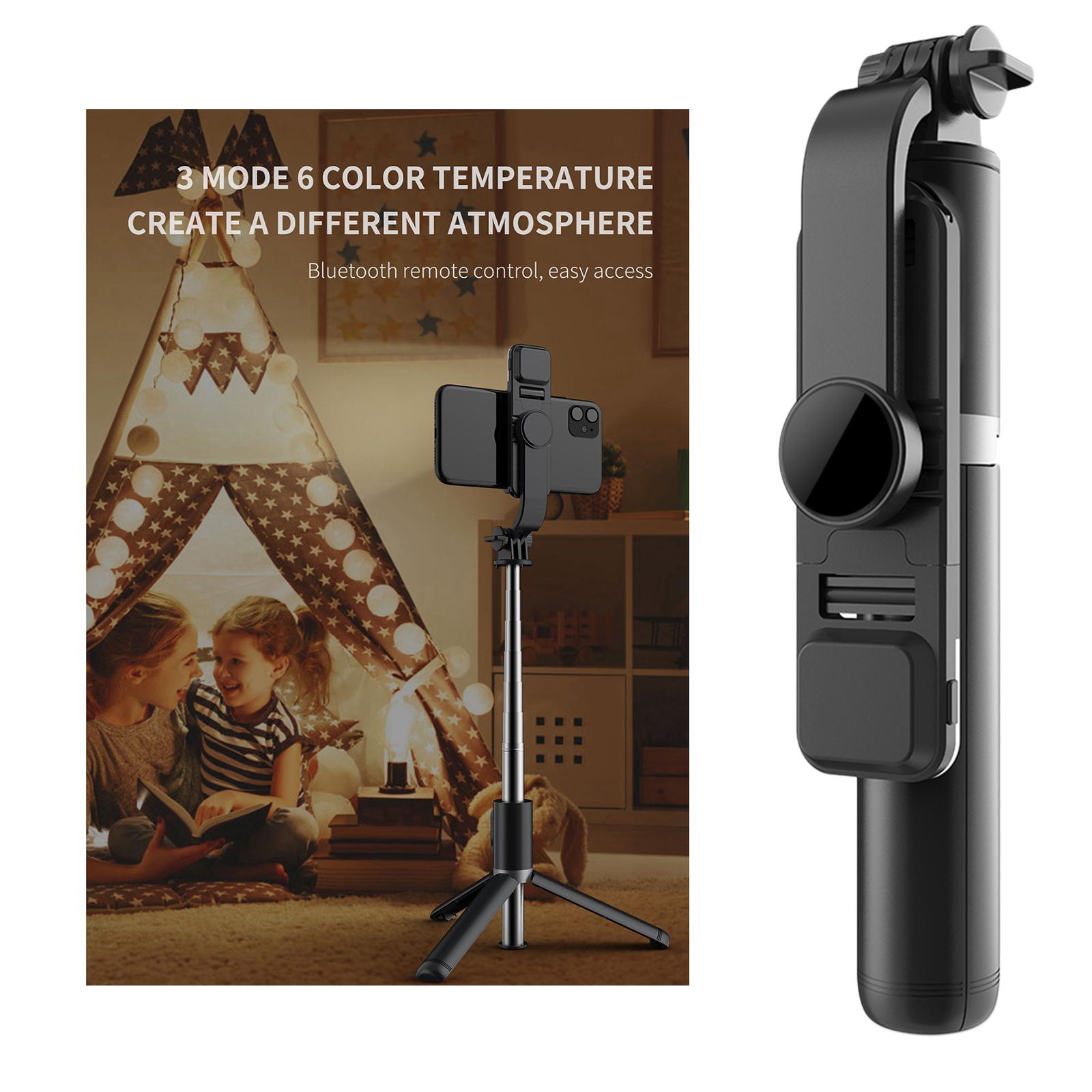 2xExtendable Selfie Stick Monopod Tripod for IOS/Android Black+Fill Light