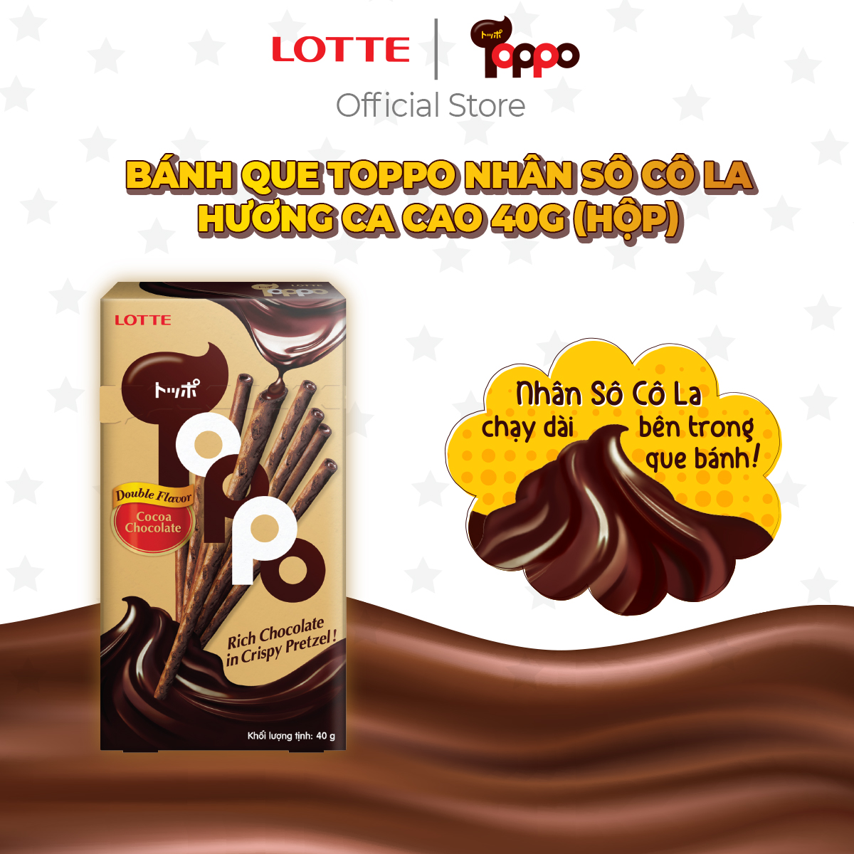 Combo 10 hộp Bánh que Toppo nhân sô cô la hương Ca cao 40 g (hộp)