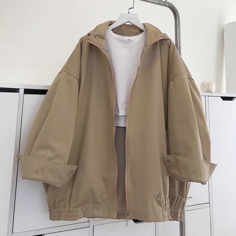 Áo Khoác Kaki TRƠN nón 2 lớp màu TAN Form Rộng Nam Nữ Unisex Áo khoác zip jaystoree
