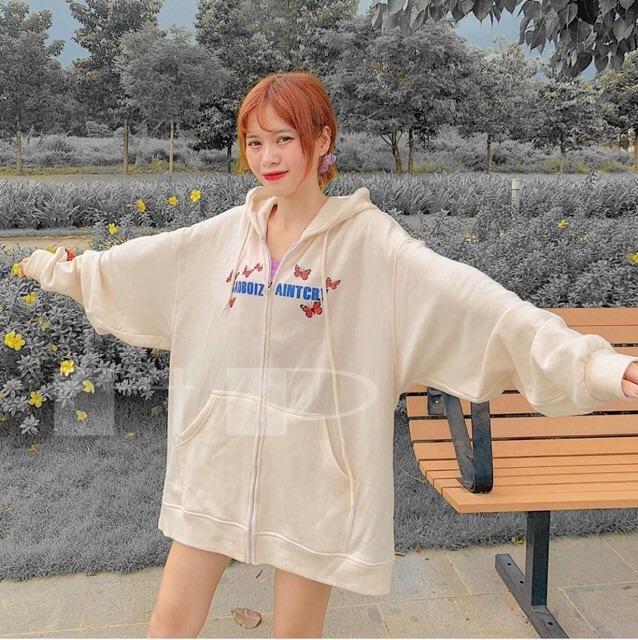 Áo Khoác Nỉ Bướm 2 Màu Đen Trắng Thu Đông Dáng Rộng Unisex Ulzzang