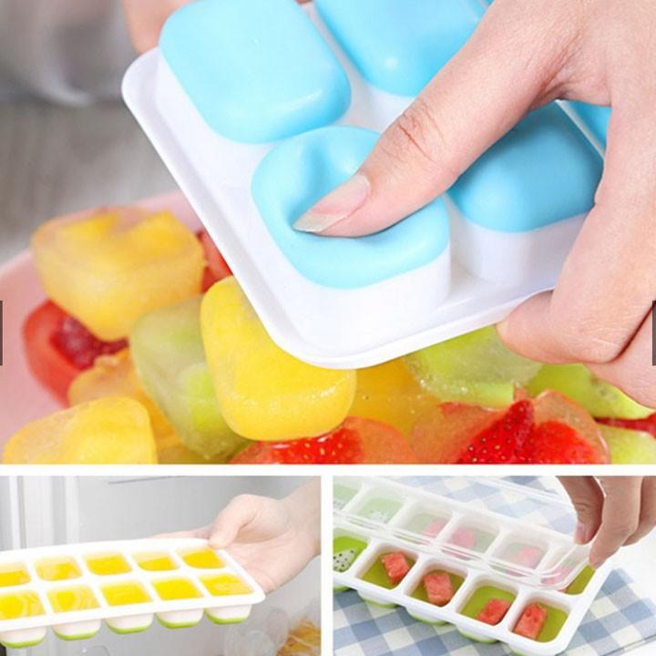 Khay Vỉ Làm Đá Đá Silicon Có Nắp Đậy 14 Viên, Khay Đựng Đá Tủ Lạnh, Làm Đá Thạch Kem Bảo Quản Tốt.