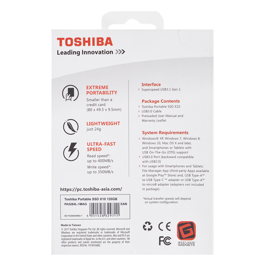 Ổ Cứng SSD Gắn Ngoài Toshiba SSDX10 120GB - Hàng Chính Hãng