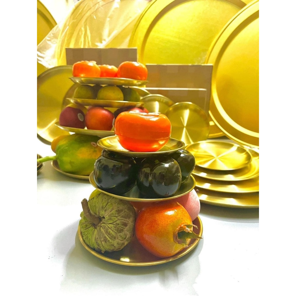 Set 5 đĩa đựng hoa quả, thức ăn đa năng, 5 Size khác nhau màu vàng sang trọng