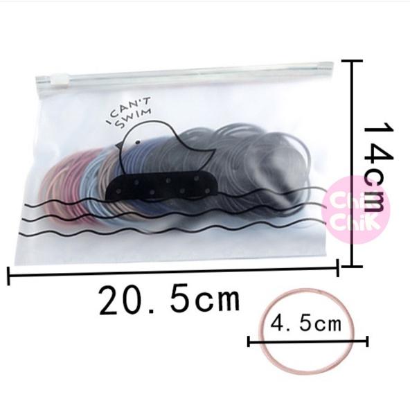 Túi zip 100 sợi thun cột tóc Hàn Quốc (size 4.5cm) du lịch siêu dễ thương, dây buộc tóc,thun buộc co giãn GD506-ThunBToc