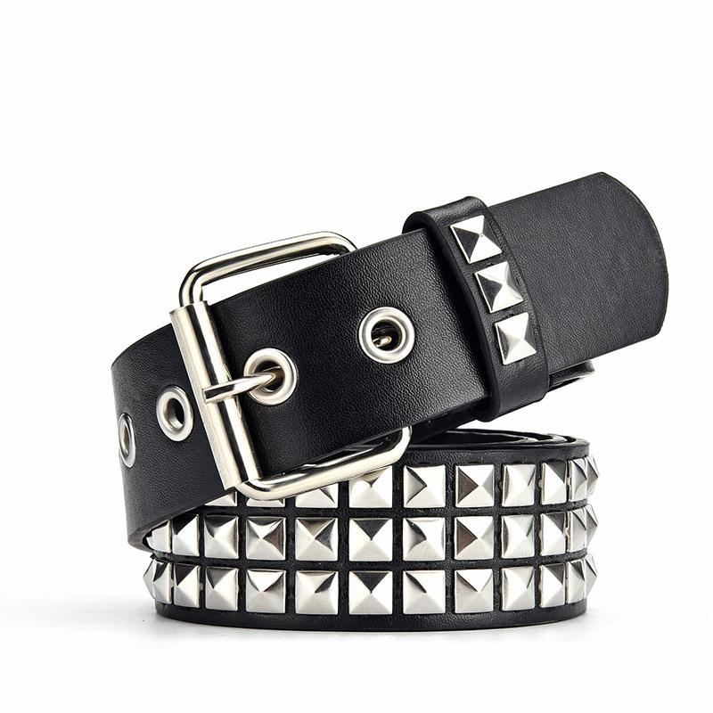 Đính Unisex Dây Da Punk Rock Dây Da Thời Trang Đinh Tán Dây Dành Cho Nữ & Nam Khóa Pin Phụ Nữ Dây Đen Ceinture Femme thắt Lưng Thời Trang