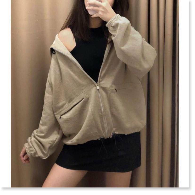 ÁO KHOÁC NỮ CÓ DÂY KÉO VÃI NỈ FORM RỘNG TRANG NEMO 36 FASHION