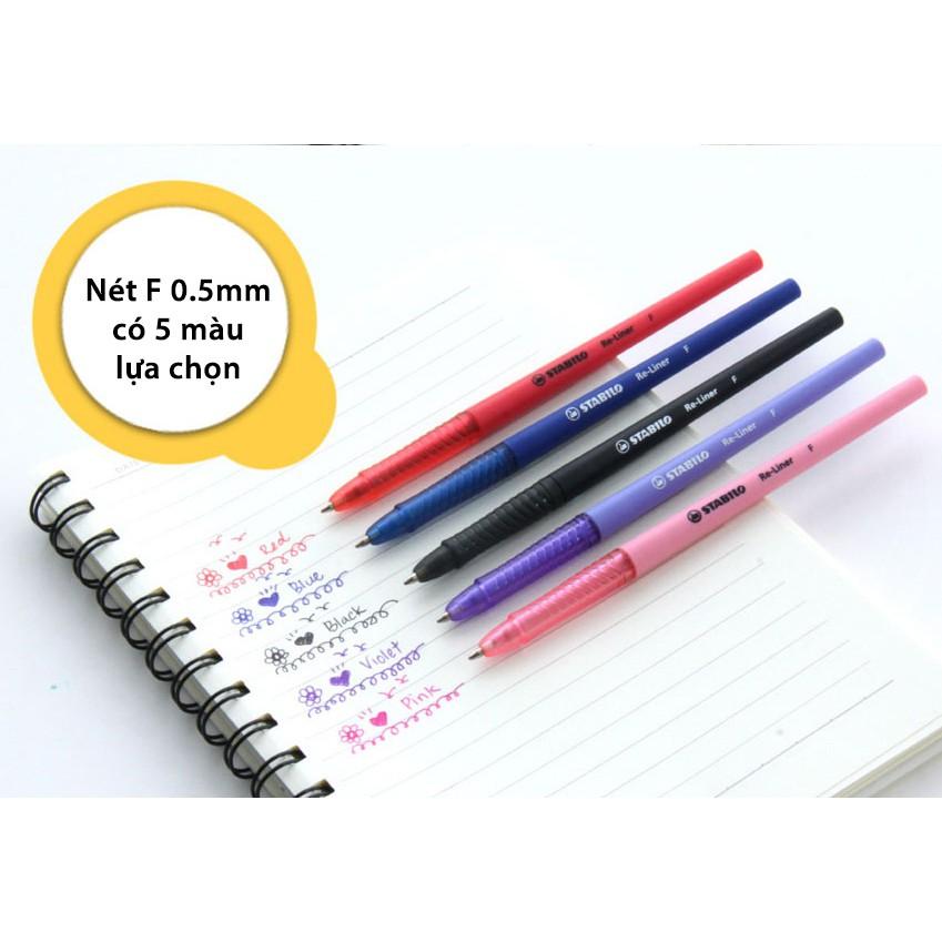 Bộ 3 Bút bi nắp STABILO Re-Liner F xanh+đỏ+đen + bút xoá STABILO Correction Pen CPS88 (BP868F-C3+)