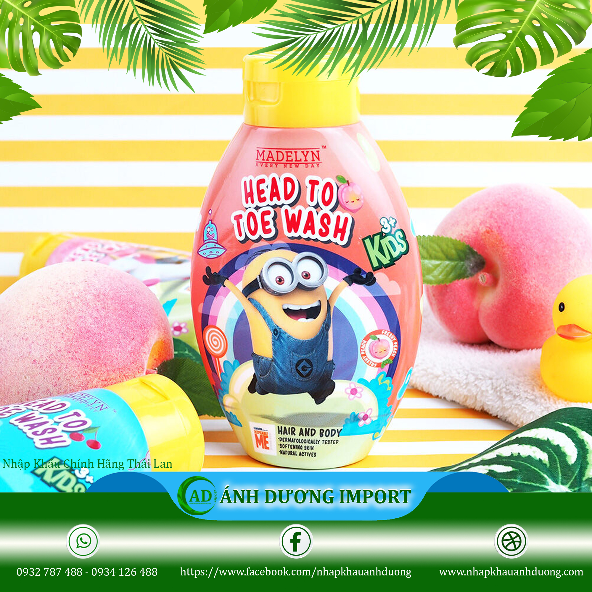 Tắm Gội Toàn Thân Hương Đào Tươi Dành Cho Trẻ Em - MADELYN MINION KIDS HEAD TO TOE WASH PEACH 250ml