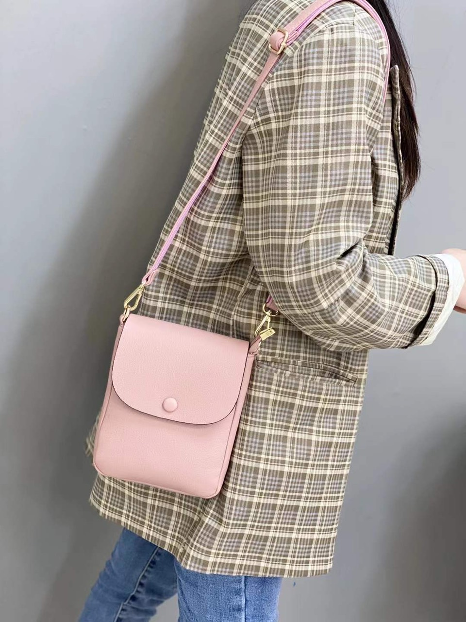 Túi đeo chéo nữ mini đựng điện thoại da PU cao cấp nhiều màu trơn vân nổi thời trang 2859
