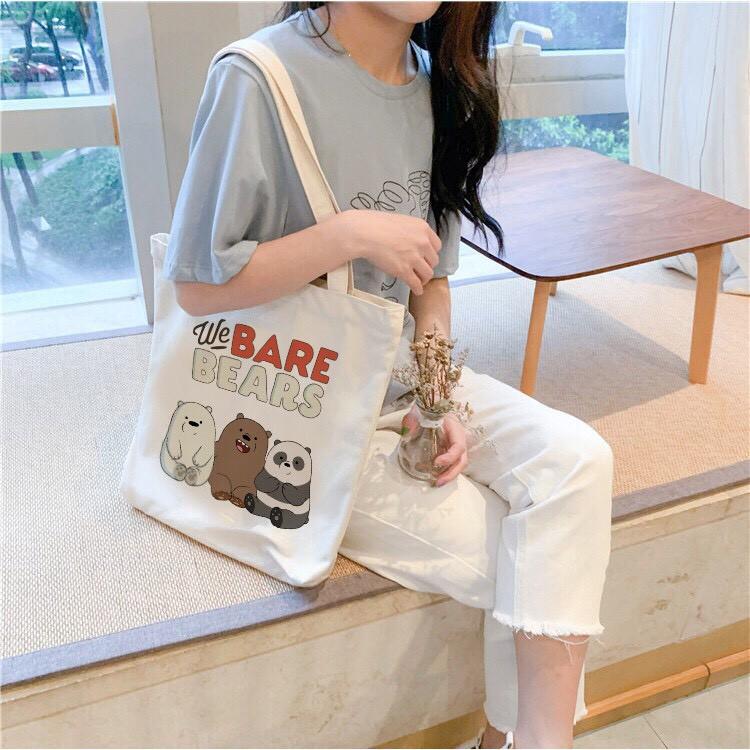 Túi đeo vai canvas in hình gấu hoạt hình dễ thương trẻ trung
