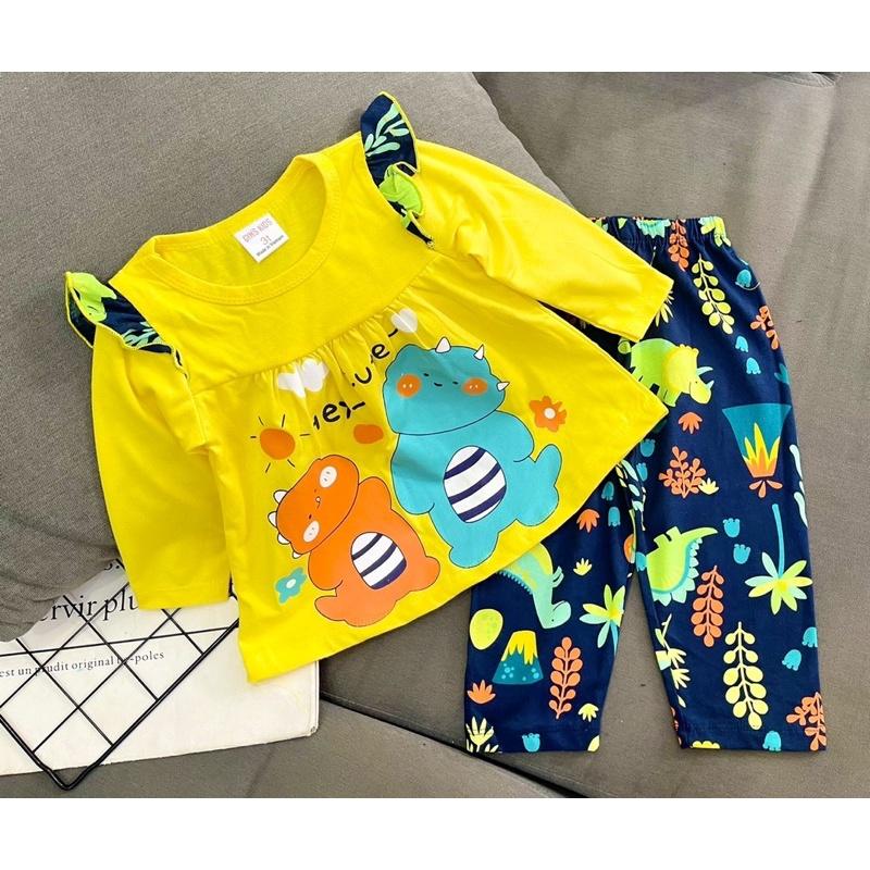 Bộ dài bé gái thun cotton borip chính phẩm dáng babydoll