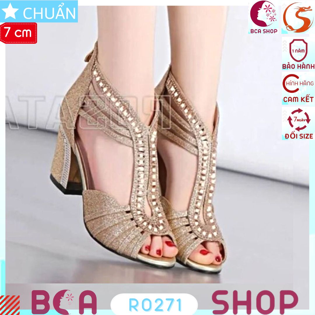 Giày cao gót nữ màu vàng 5p RO172 ROSATA tại BCASHOP kiểu dáng sandal theo phong cách nữ hoàng Ai Cập, cực kì sang trọng