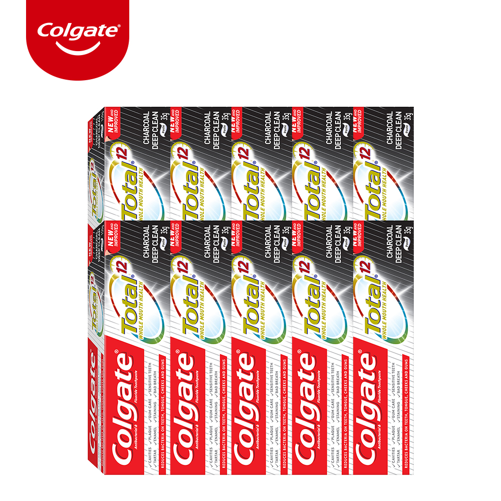 Bộ 10 Kem đánh răng Colgate giảm chảy máu nướu Total than hoạt tính bảo vệ toàn diện 35gr/tuýp