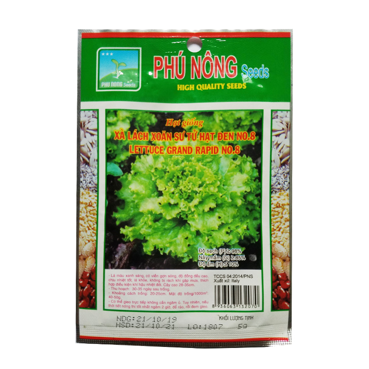 Hạt giống xà lách xoăn sư tử hạt đen No.8 Phú Nông (5g/gói) | Lettuce grand rapid No.08