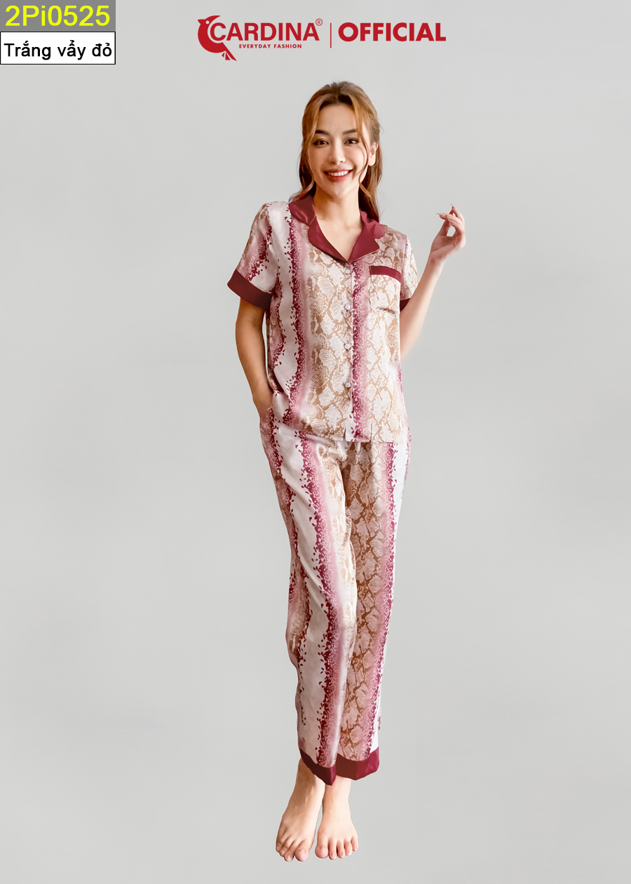 Đồ Bộ Nữ Pijama Chất Lụa Satin Nhật Cao Cấp Quần Dài Áo Cộc Tay Co Giãn Nhẹ 2Pi05